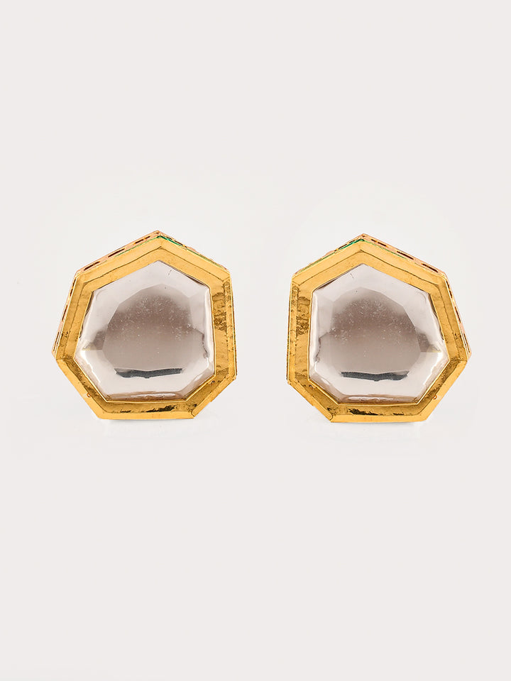 DASTOOR Gold-Plated White Kundan-Studded Jewellery Set