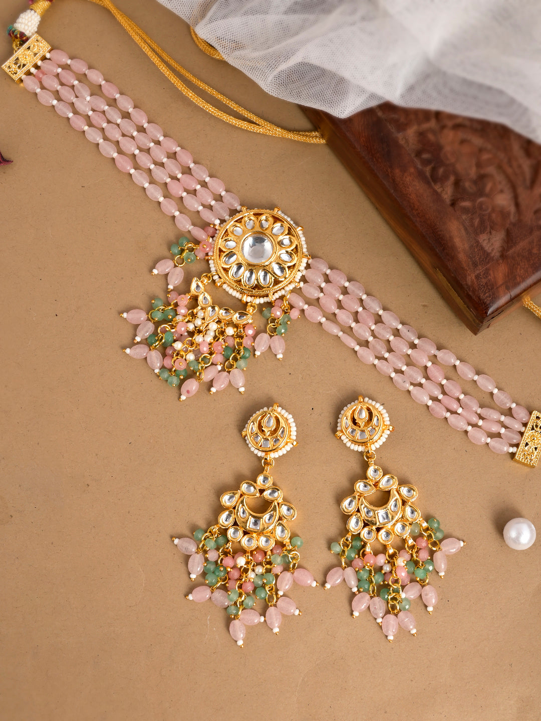 Petal Pink Kundan Collar Necklace Set