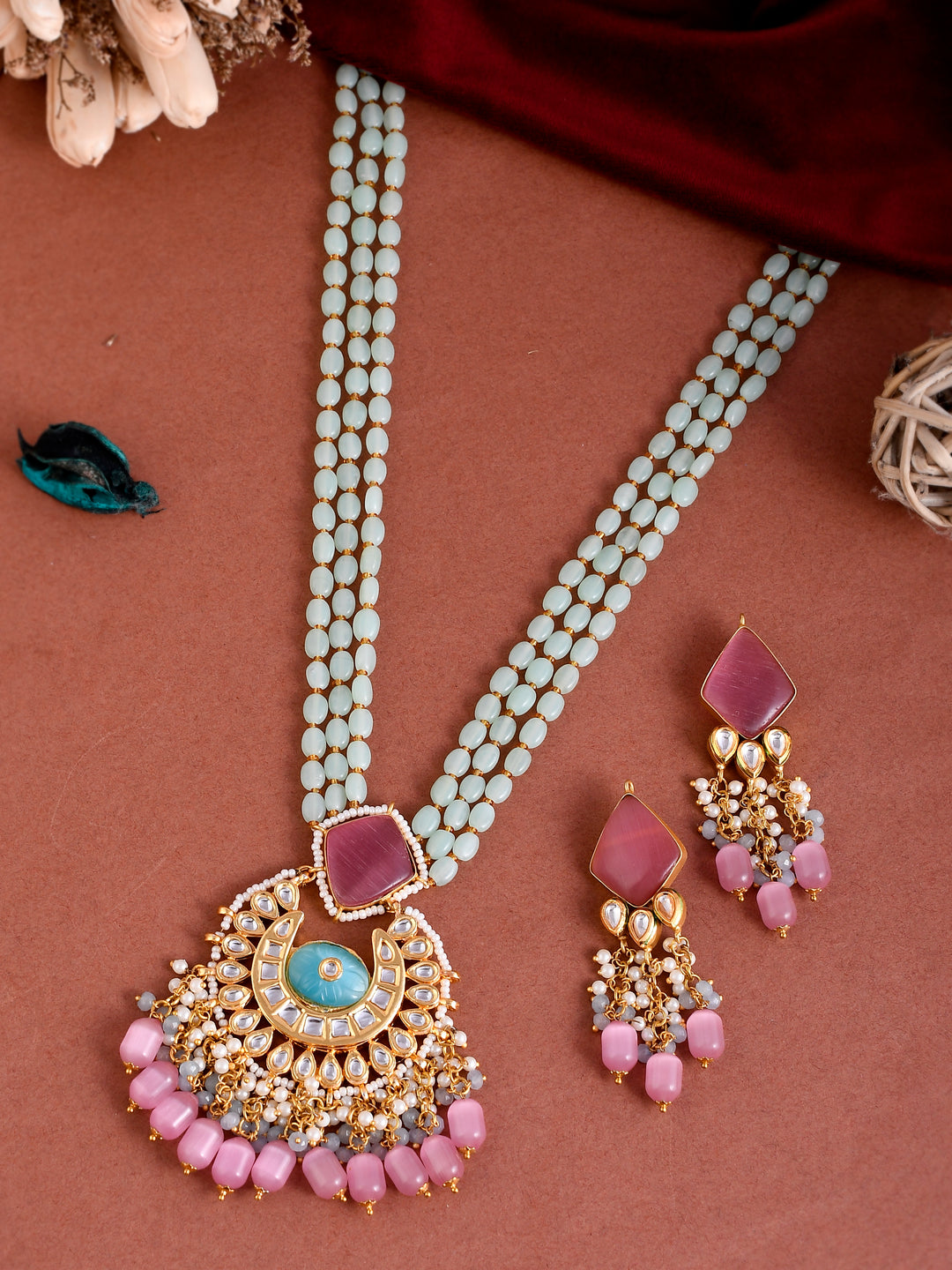 Gleaming Kundan Cascade Necklace Set