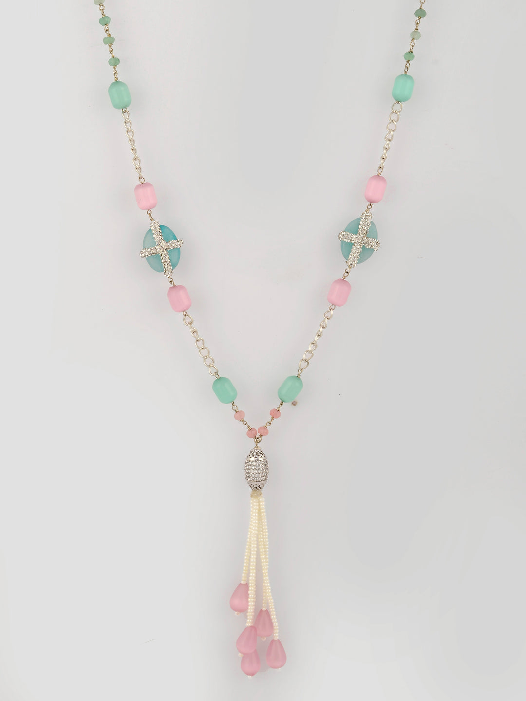 Dastoor White  Pink Brass Silver-Plated Necklace