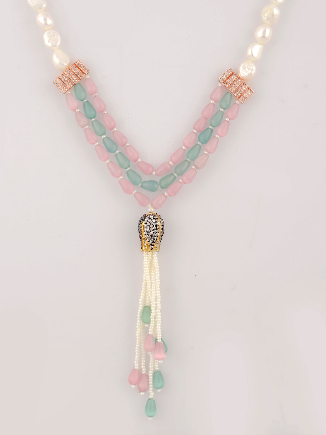 Dastoor Pink  Green Brass Gold-Plated Necklace