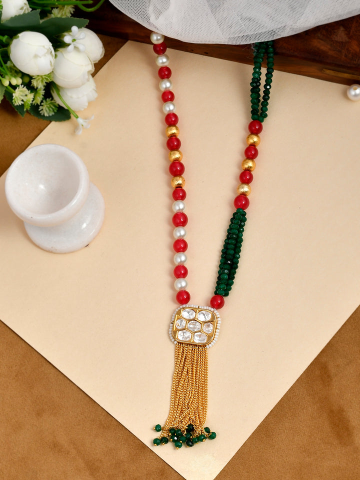 Dastoor Red  Yellow Brass Gold-Plated Necklace