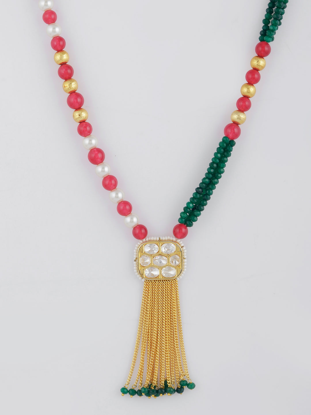 Dastoor Red  Yellow Brass Gold-Plated Necklace