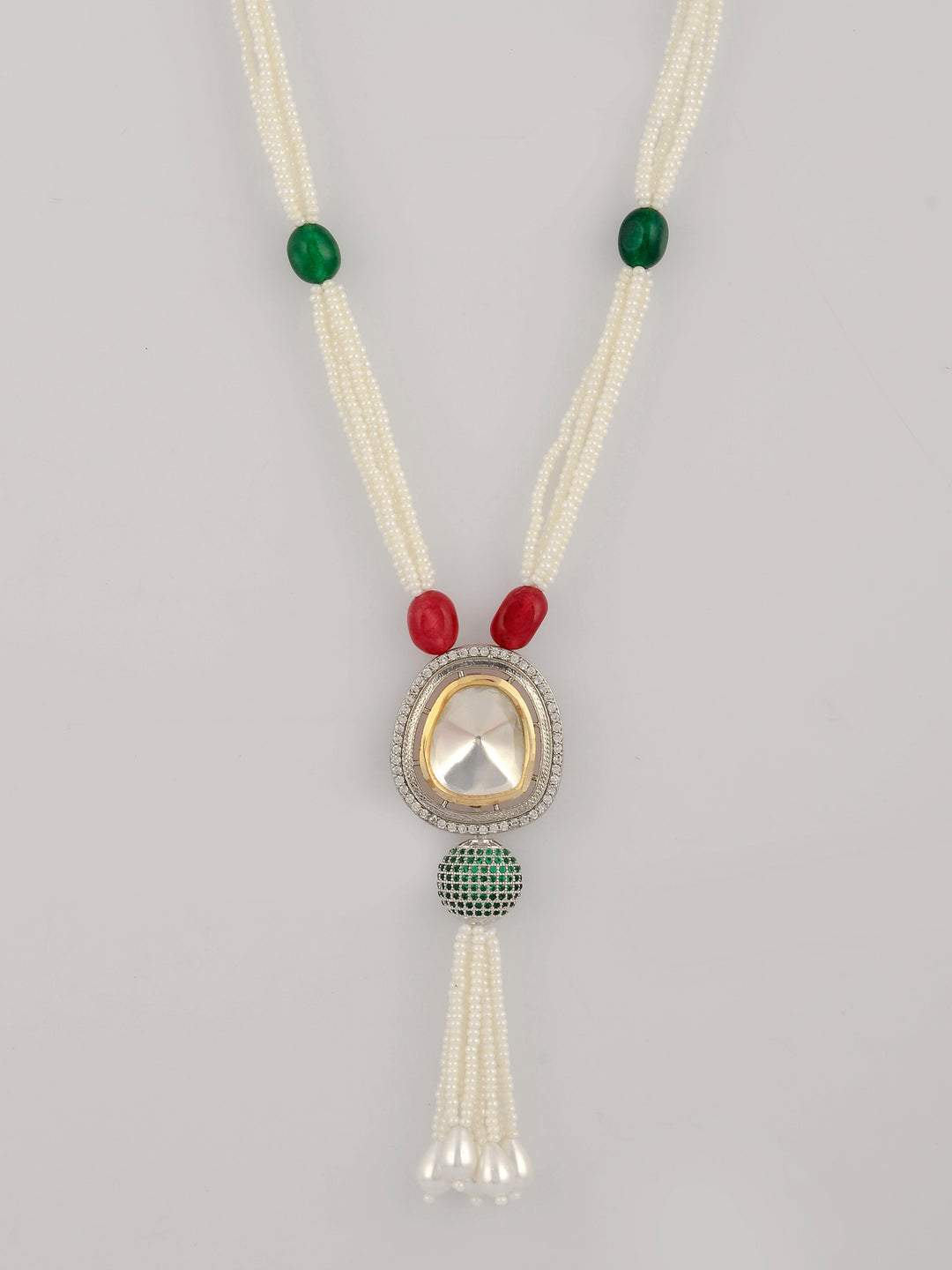 Dastoor White  Maroon Brass Gold-Plated Necklace