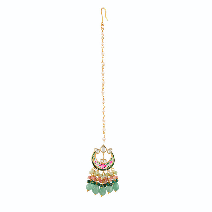 Dastoor Original Handmade Garish Golden Valuable and Flashy Necklace Set With Mangtikka