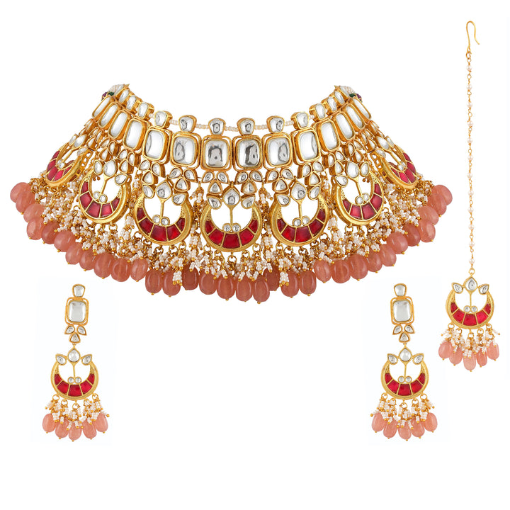 Dastoor Finest Archaic Modern and Comparatively Inconsequential Jadau Choker Necklace Set with Mangtikka