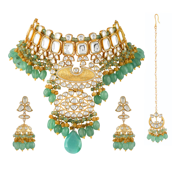 Dastoor More Refined More Elegant outlandish Jadau Necklace Set With Mangtikka