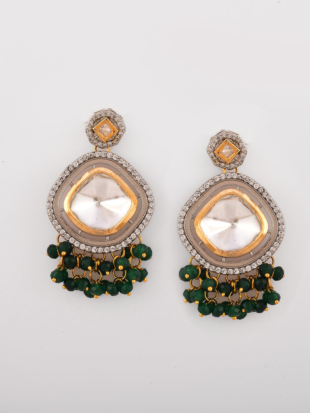Dastoor Gold-Plated Green Kundan Polki Jewellery Set