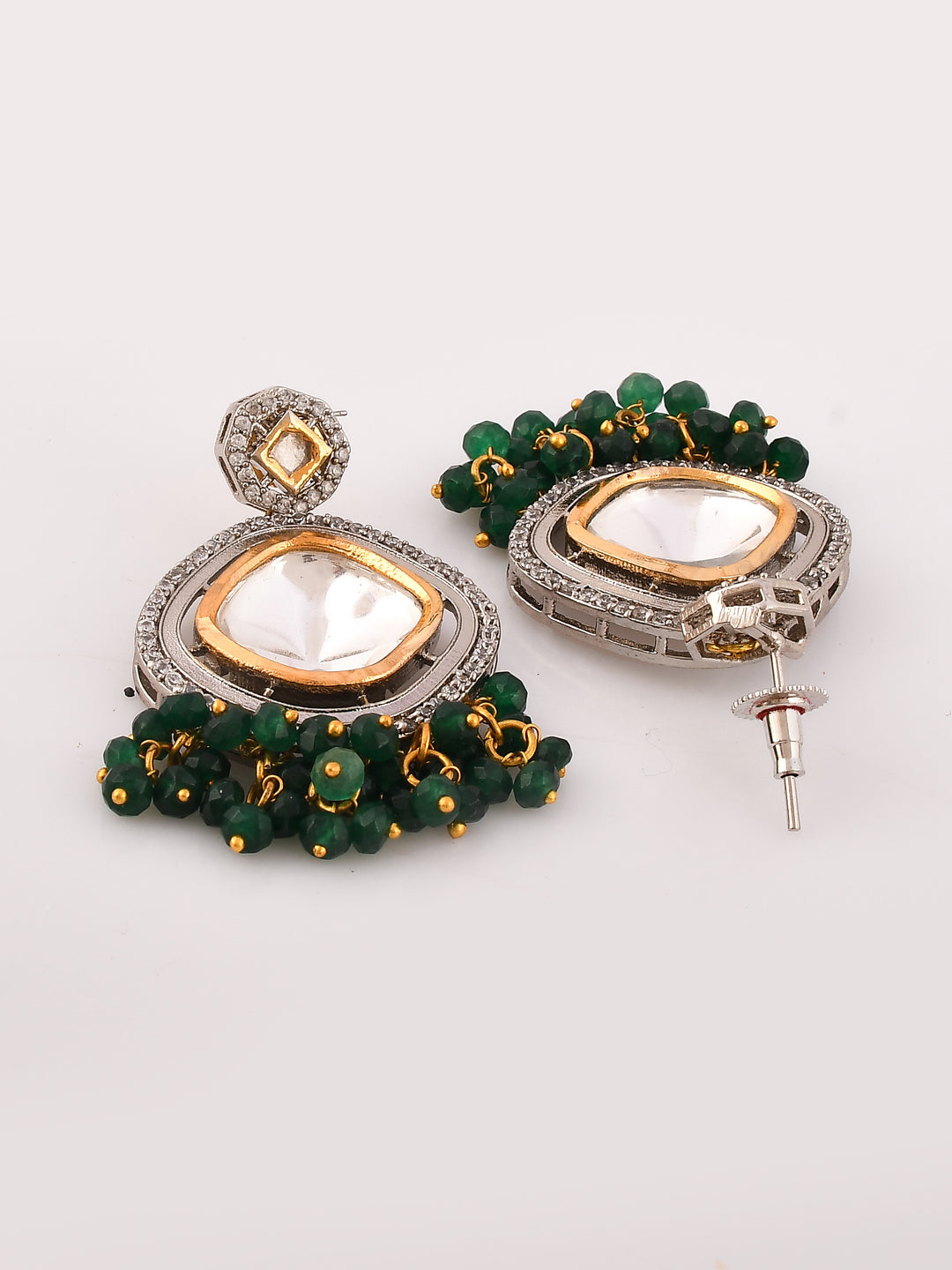 Dastoor Gold-Plated Green Kundan Polki Jewellery Set