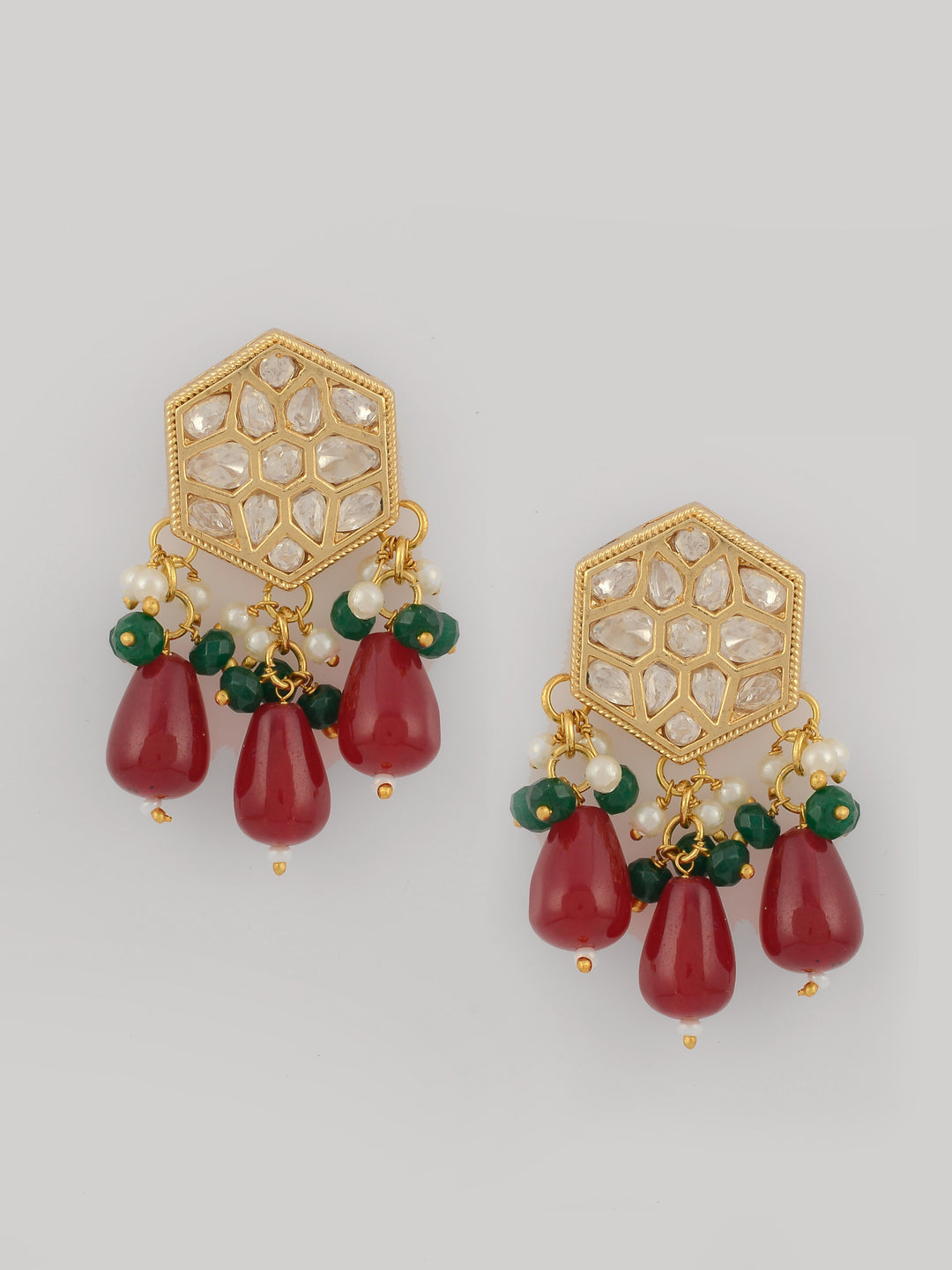 Dastoor Gold-Plated Green Kundan Studded Jewellery Set