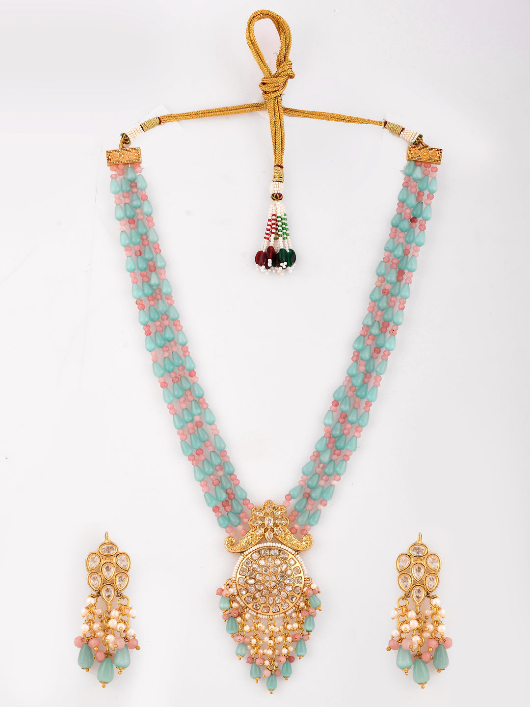 Dastoor  Gold-Plated Blue Kundan Polki Jewellery Set