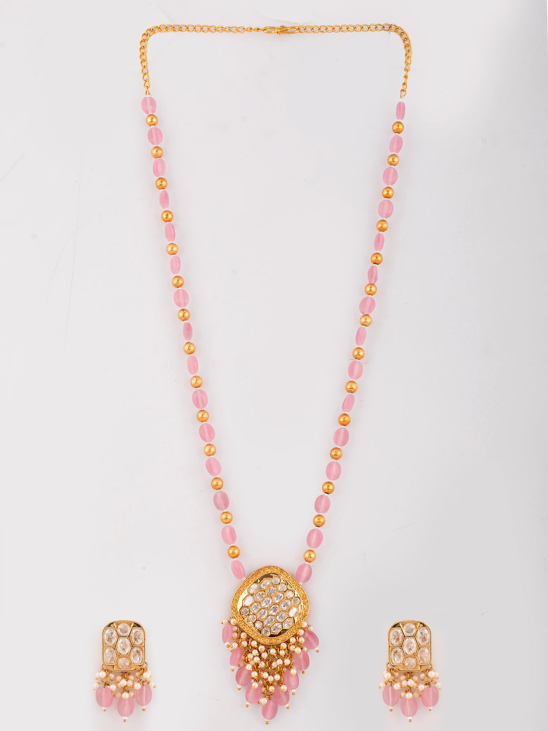 Dastoor 24K Gold-Plated Gold Toned Kundan Studded  Beaded  Jewellery Set