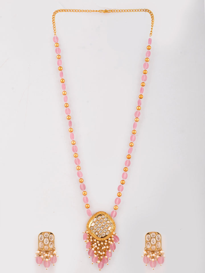 Dastoor 24K Gold-Plated Gold Toned Kundan Studded  Beaded  Jewellery Set
