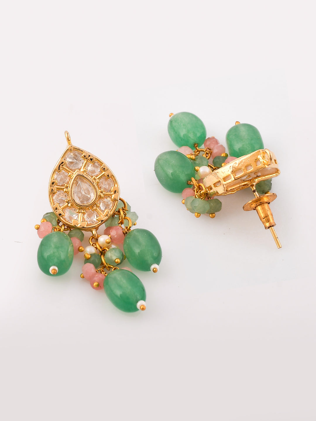 Dastoor Gold-Plated Green  Maroon Kundan Studded Polki Jewellery Set