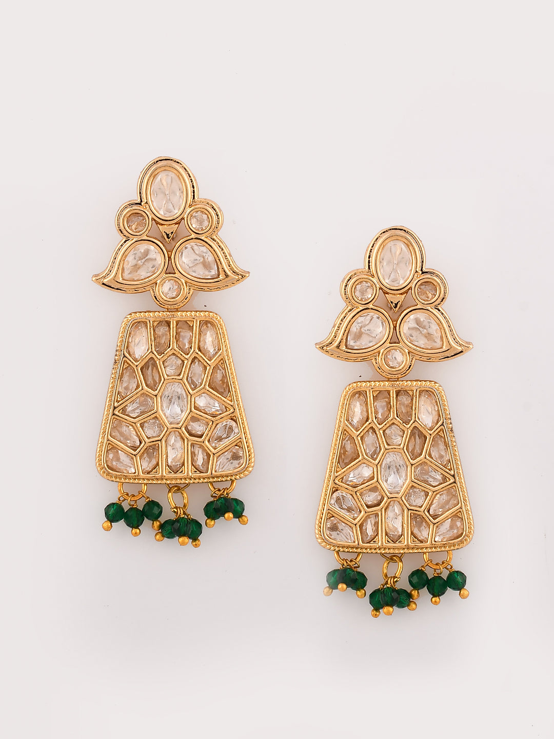 Dastoor Gold-Plated Green Kundan-Studded  Beaded Jewellery Set