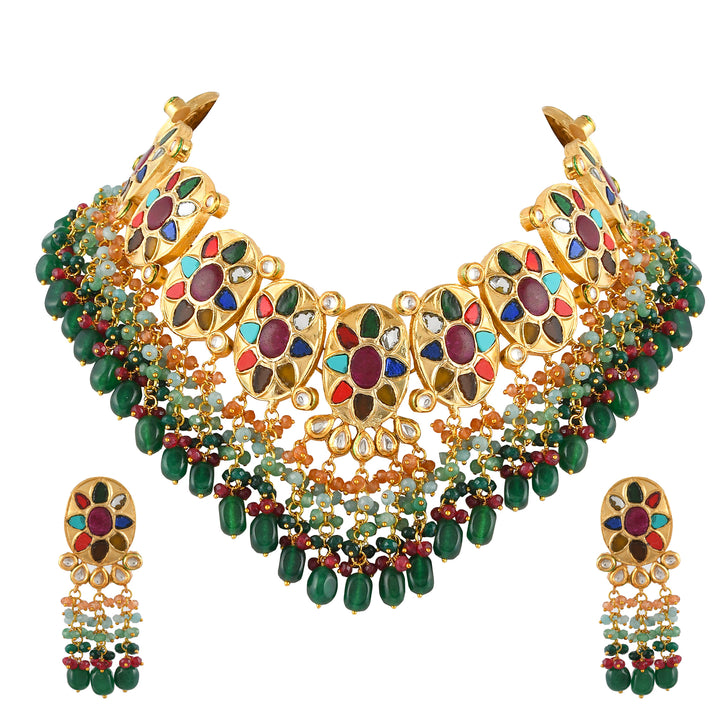 Dastoor Avant-Garde such Beautiful Legitimate Navratan Choker Necklace Set