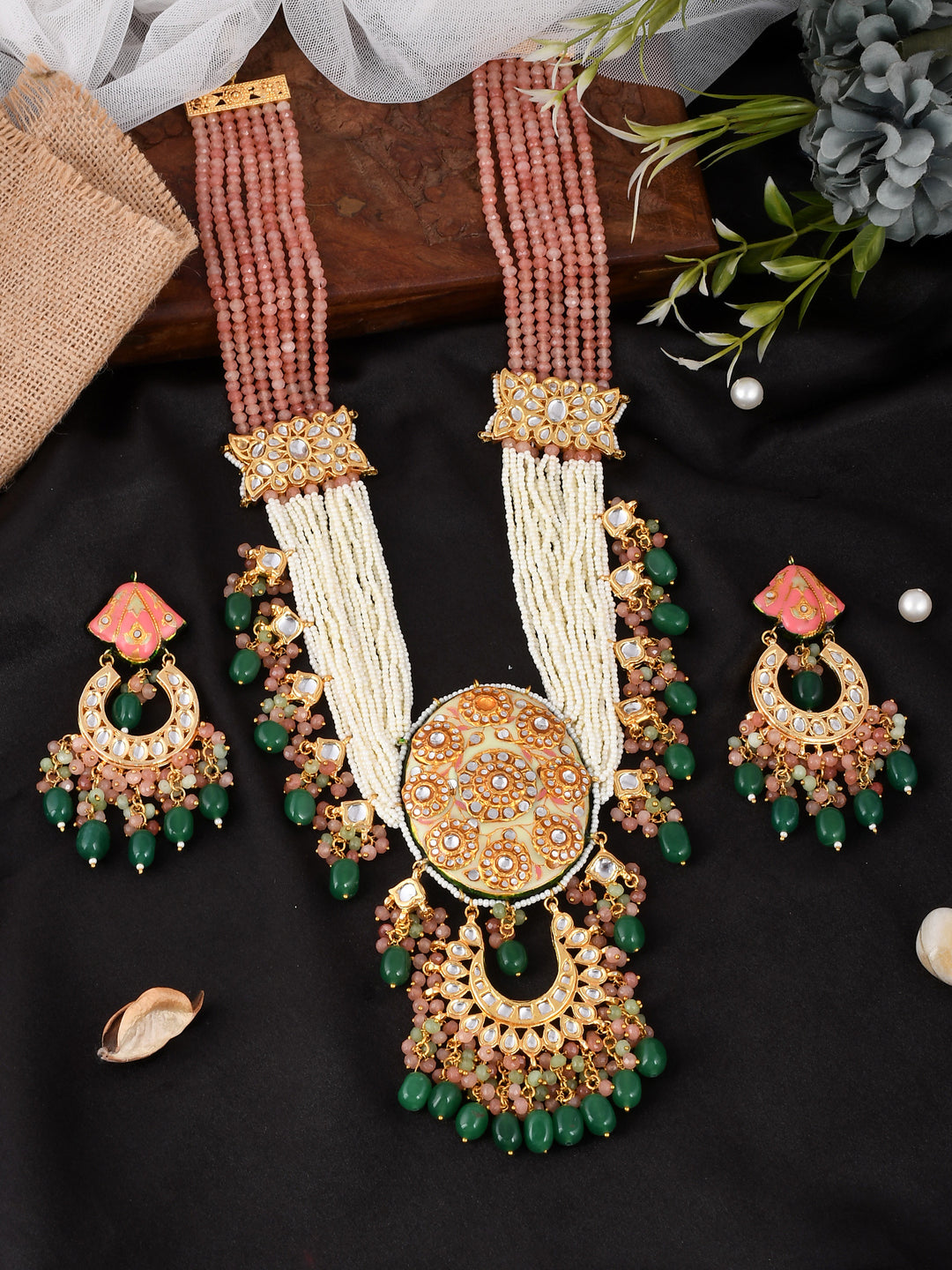 Dastoor Flamboyant Multicolor Pearl Beaded Opera Necklace Set