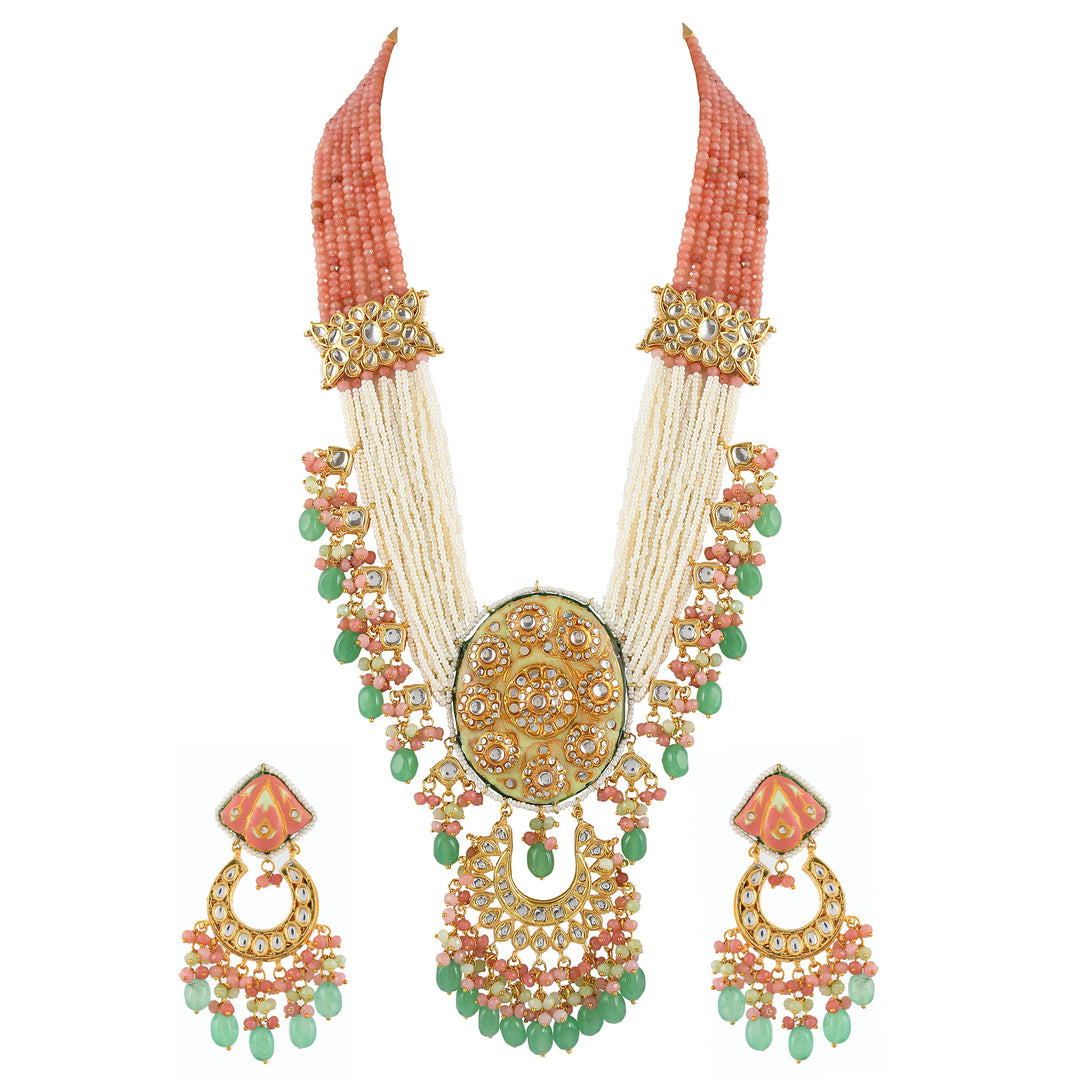 Dastoor Flamboyant Multicolor Pearl Beaded Opera Necklace Set