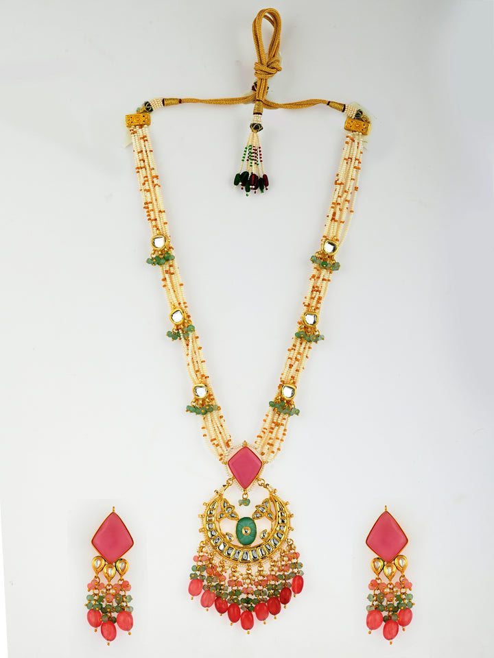 Pink Jewel Cascade Choker Necklace Set