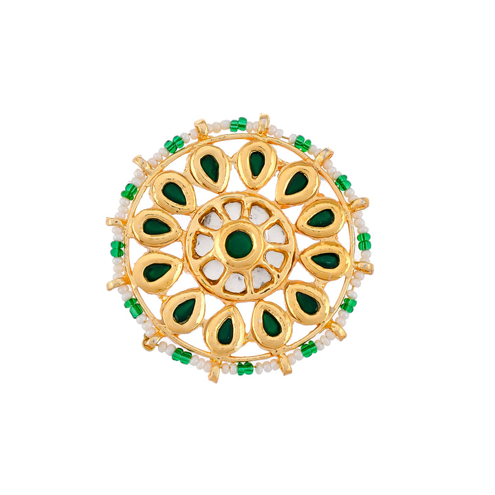 DASTOOR Gold-Plated Green Kundan Studded Meenakari Finger Ring