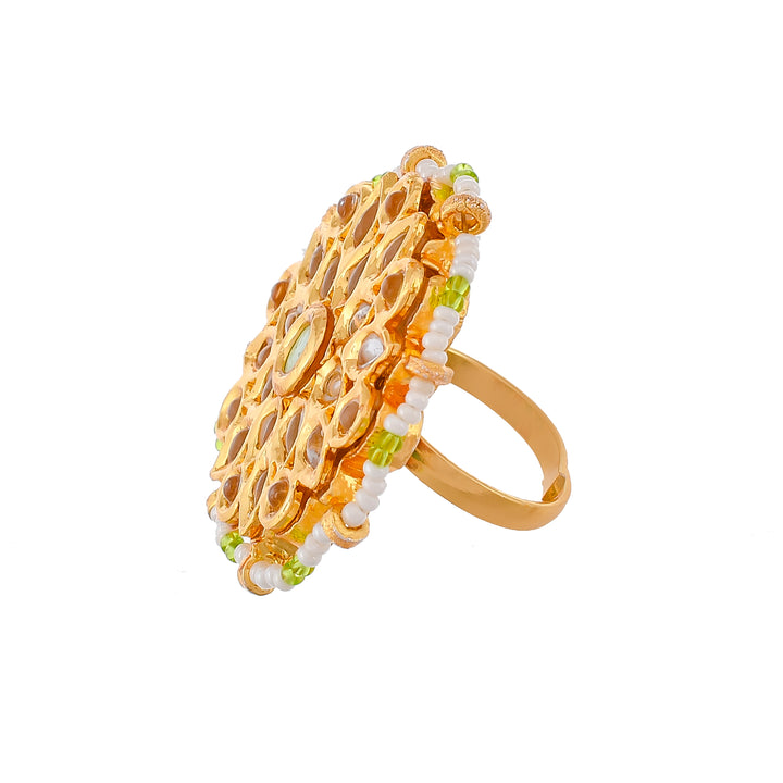 DASTOOR Women Gold- toned Meenakari Adjustable Kunda Ring