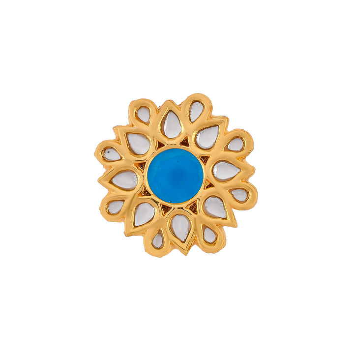 DASTOOR Gold-Plated White  Blue Kundan-Studded Adjustable Finger Ring