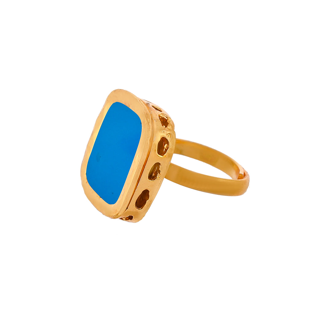 DASTOOR Gold-Plated Blue Kundan-Studded Finger Ring